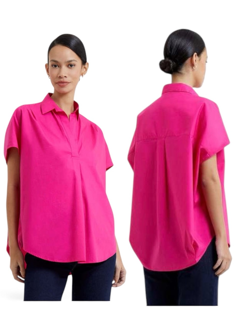 French Connection Poplin Popover Top in Raspberry Sorbet Size Medium Like New